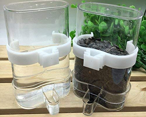 Hypeety Bird Feed Water Dispenser 2 PC Pet Feeder and Water Cup 200ml / 7.05 oz Clear Bird Cage Feeder for Finch Parakeet Small Bird (Color Random & Pack of 2)