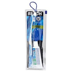 reach ultraclean travel kit toothbrush with toothbrush cap and toothpaste, multi-angled, soft bristles, tsa-airport friendly, resealable, portable and reusable bag