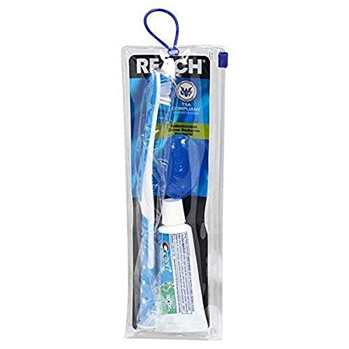 REACH Ultraclean Travel Kit Toothbrush with Toothbrush Cap and Toothpaste, Multi-Angled, Soft Bristles, TSA-Airport Friendly, Resealable, Portable and Reusable Bag