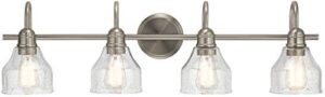 kichler avery 33.25" vanity bath light in brushed nickel, vintage 4-light bathroom wall mount fixtured with clear seeded glass, (24" w x 9.25" h), 45974ni white