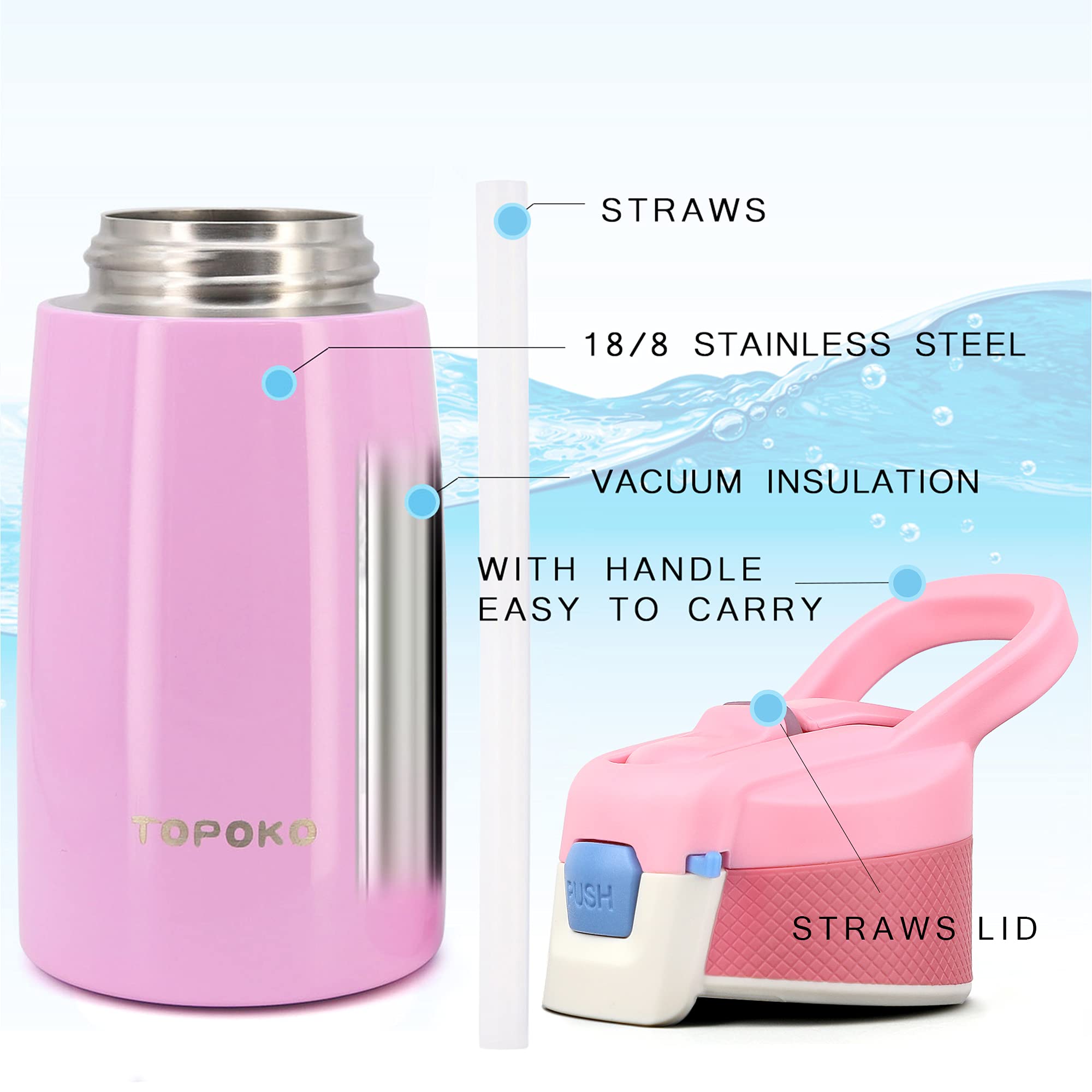 Stainless Steel Kids Water Bottle for Girls Double Wall Beverage Carry Kid Cup Vacuum Insulated Leak Proof BPA-Free Sports Bottle for Boys (Coral)