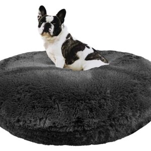 BESSIE AND BARNIE Signature Wolfhound Grey Luxury Shag Extra Plush Faux Fur Bagel Pet/Dog Bed (Multiple Sizes)