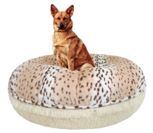 bessie and barnie signature aspen snow leopard/ blondie luxury shag extra plush faux fur bagel pet/dog bed (multiple sizes), s- 30"