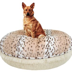 BESSIE AND BARNIE Signature Aspen Snow Leopard/ Blondie Luxury Shag Extra Plush Faux Fur Bagel Pet/Dog Bed (Multiple Sizes), S- 30"