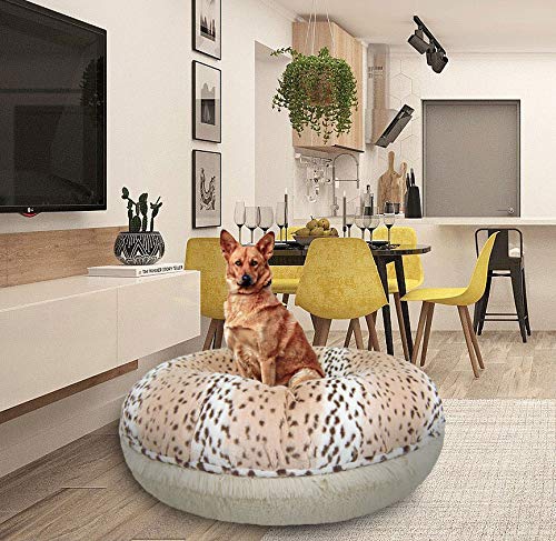 BESSIE AND BARNIE Signature Aspen Snow Leopard/ Blondie Luxury Shag Extra Plush Faux Fur Bagel Pet/Dog Bed (Multiple Sizes), S- 30"