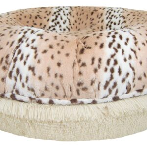 BESSIE AND BARNIE Signature Aspen Snow Leopard/ Blondie Luxury Shag Extra Plush Faux Fur Bagel Pet/Dog Bed (Multiple Sizes), S- 30"