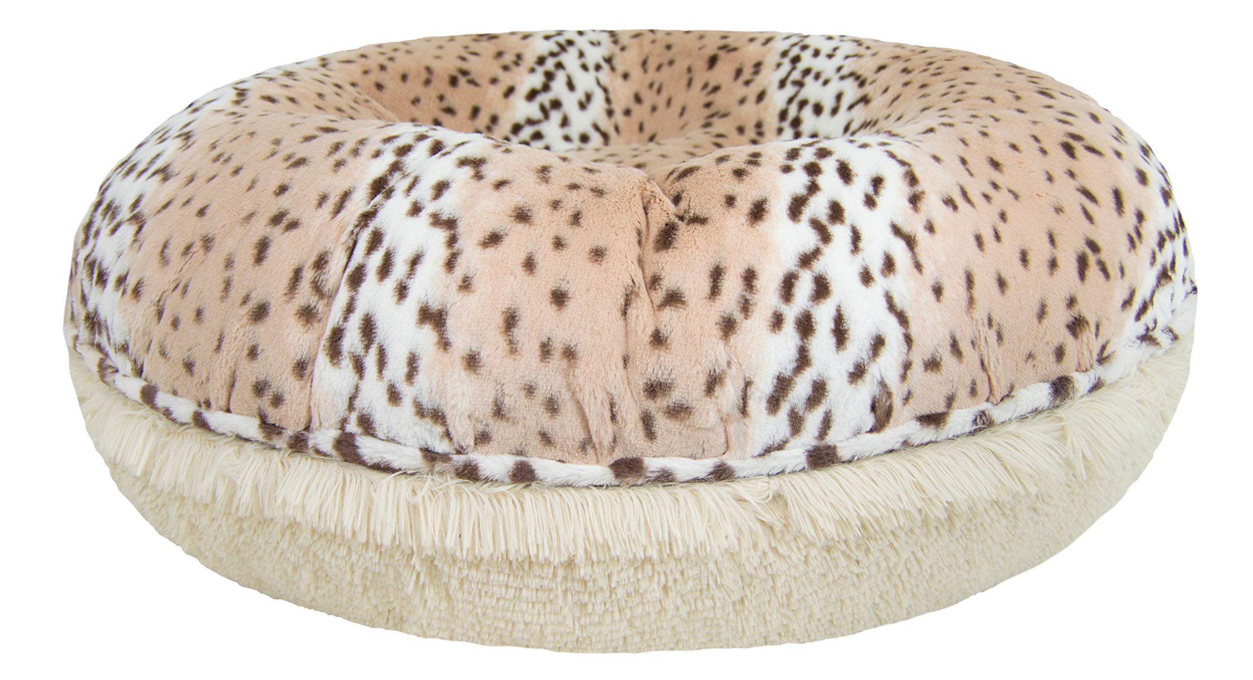 BESSIE AND BARNIE Signature Aspen Snow Leopard/ Blondie Luxury Shag Extra Plush Faux Fur Bagel Pet/Dog Bed (Multiple Sizes), S- 30"