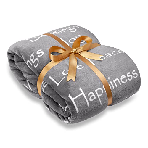 Chanasya Love and Joy Inspiring Gift Throw Blanket - Cozy, Warm and Fluffy Sherpa - Perfect Caring, Uplifting, Thoughtful, Personalized Gift for Blessings, Peace and Prayer (65x50 inches) Gray