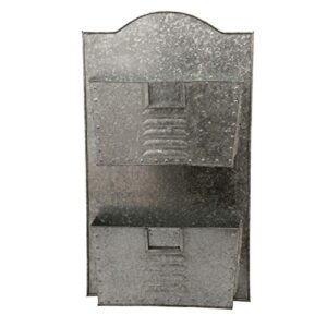 benzara galvanized metal two tier wall pocket organizer, gray