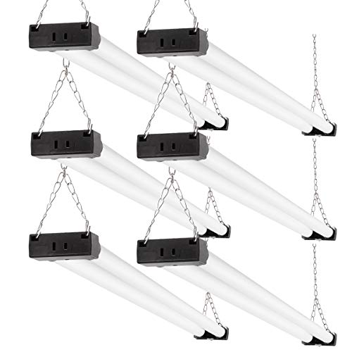 Led Shop Light 6 Pack, Led Shop Lights for Garage 4ft, 4500lm Led Shop Lights for Workshop, 40w, 6000k Daylight White with Switch (On/Off), Surface and Hanging Mount, Black