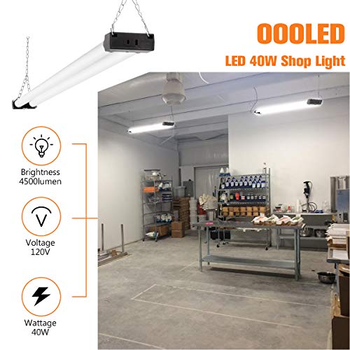 Led Shop Light 6 Pack, Led Shop Lights for Garage 4ft, 4500lm Led Shop Lights for Workshop, 40w, 6000k Daylight White with Switch (On/Off), Surface and Hanging Mount, Black