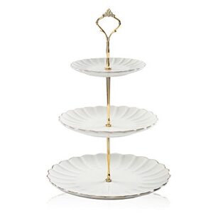 sweejar 3 tier ceramic cake stand wedding, dessert cupcake stand for tea party serving platter (white)