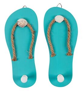 juvale wooden flip flop shaped ornament hooks - 1-pair wall hook with beach nautical designed decoration for bathroom, bedroom, and kitchen, turquoise blue, 8.6 x 3.75 x 0.3 inches each