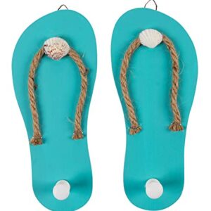 Juvale Wooden Flip Flop Shaped Ornament Hooks - 1-Pair Wall Hook with Beach Nautical Designed Decoration for Bathroom, Bedroom, and Kitchen, Turquoise Blue, 8.6 x 3.75 x 0.3 Inches Each