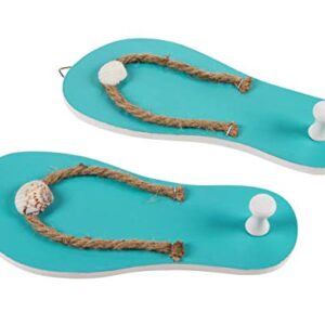 Juvale Wooden Flip Flop Shaped Ornament Hooks - 1-Pair Wall Hook with Beach Nautical Designed Decoration for Bathroom, Bedroom, and Kitchen, Turquoise Blue, 8.6 x 3.75 x 0.3 Inches Each