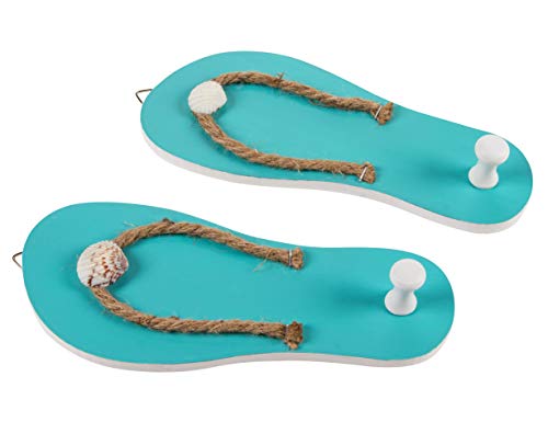 Juvale Wooden Flip Flop Shaped Ornament Hooks - 1-Pair Wall Hook with Beach Nautical Designed Decoration for Bathroom, Bedroom, and Kitchen, Turquoise Blue, 8.6 x 3.75 x 0.3 Inches Each