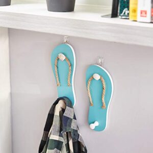 Juvale Wooden Flip Flop Shaped Ornament Hooks - 1-Pair Wall Hook with Beach Nautical Designed Decoration for Bathroom, Bedroom, and Kitchen, Turquoise Blue, 8.6 x 3.75 x 0.3 Inches Each