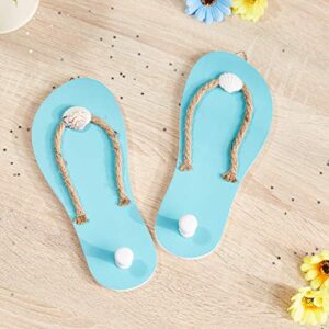 Juvale Wooden Flip Flop Shaped Ornament Hooks - 1-Pair Wall Hook with Beach Nautical Designed Decoration for Bathroom, Bedroom, and Kitchen, Turquoise Blue, 8.6 x 3.75 x 0.3 Inches Each