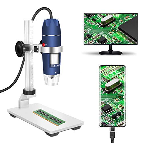 Jiusion HD 2MP USB Digital Microscope 40-1000X Portable Magnification Endoscope Camera with 8 LEDs Aluminum Alloy Stable Stand for OTG Android Mac Windows 7 8 10 11 Linux Chrome