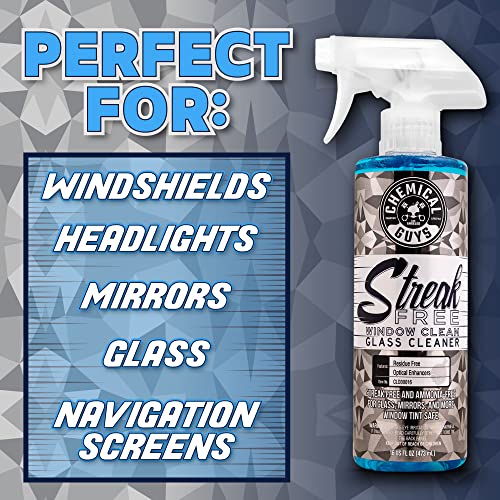 Chemical Guys CLD30016 Streak Free Glass & Window Cleaner (Works on Mirrors, Navigation Screens & More; Car, Truck, SUV and Home Use), Ammonia Free & Safe on Tinted Windows, 16 fl oz