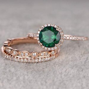 Panwa Jewelry 3pcs/Set Retro Women Emerald 18K Gold Filled Wedding Engagement Ring Set Sz 6-10 (8)