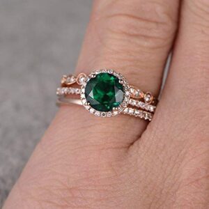 Panwa Jewelry 3pcs/Set Retro Women Emerald 18K Gold Filled Wedding Engagement Ring Set Sz 6-10 (8)