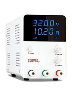 dc power supply variable, eventek 32v 10.2a bench power supply adjustable, switching regulated power supply with high precision 4-digits led display and alligator leads