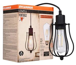 sylvania vintage lowell cage pendant light fixture, 60w led dimmable st19 edison bulb included, 800 lumens - 1 pack (75513)