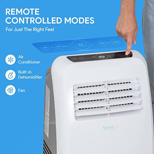 SereneLife SLPAC8 SLPAC 3-in-1 Portable Air Conditioner with Built-in Dehumidifier Function,Fan Mode, Remote Control, Complete Window Mount Exhaust Kit, 8,000 BTU, White