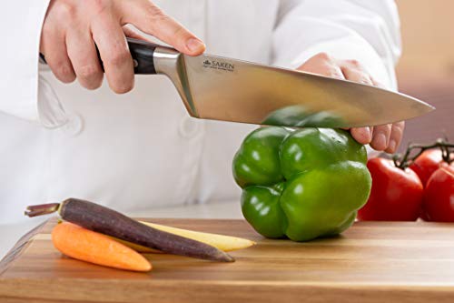 Saken 8-Inch Chef’s Knife - High-Carbon German Steel Chef Knife with Ergonomic Wooden Handles - Professional Multipurpose Kitchen Knife for Slicing, Chopping, Mincing, Deboning, And More