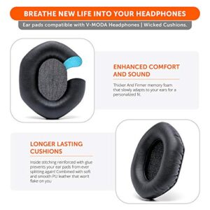 WC Wicked Cushions Replacement XL Ear Pads For Vmoda Headphones - Compatible with Vmoda M100 & Crossfade Series | Soft Leather, Luxurious Memory Foam, Added Thickness, Enhanced Noise Isolation | Black