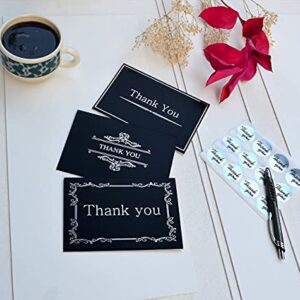 120 Elegant Thank You Cards in Black with Matching Black Envelopes and Sealing Stickers - Thick Quality Cardstock 6 Designs Bulk Notes Embossed with Silver Foil Letters, 4x6 Inches Folded