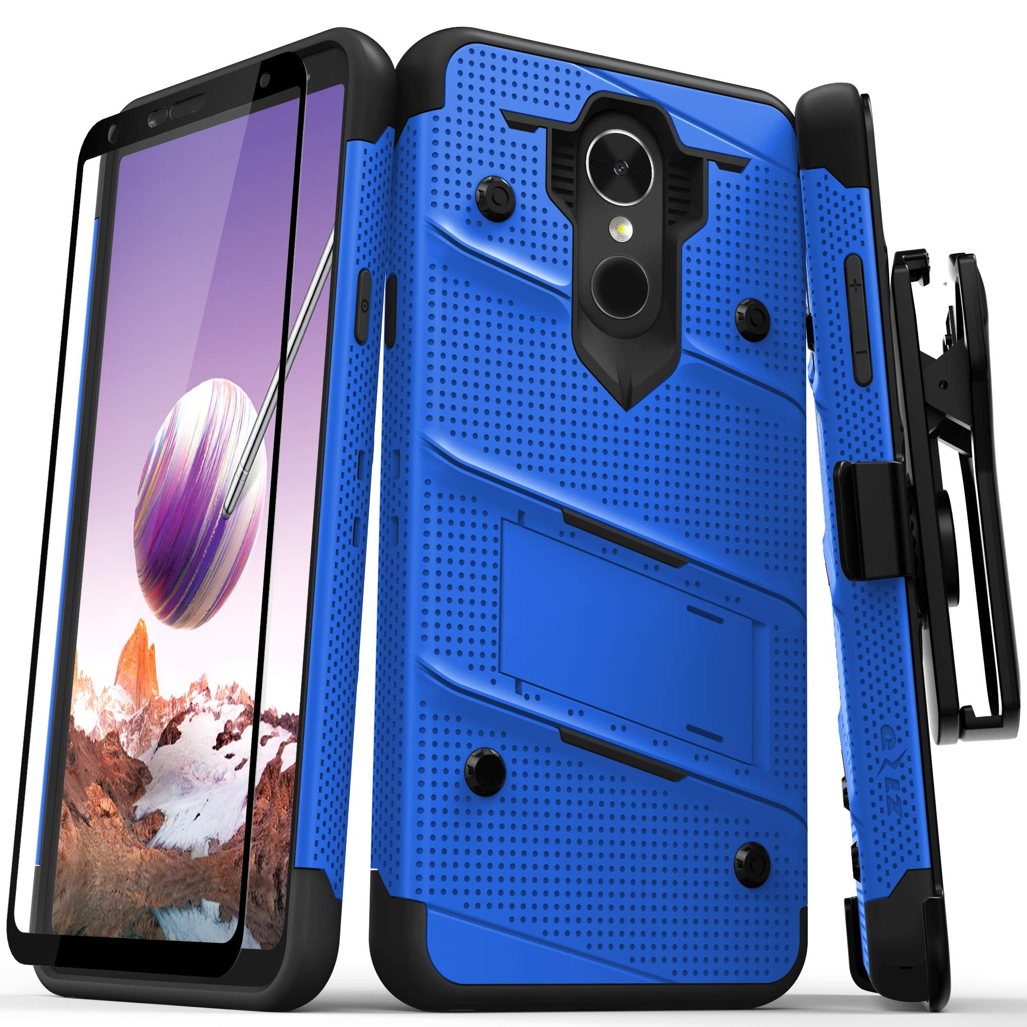 ZIZO Bolt Series LG Stylo 4 Case Military Grade Drop Tested with Tempered Glass Screen Protector, Holster, Kickstand Blue Black