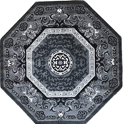 Carpet King Traditional Persian Oriental Octagon Area Rug Grey Black Silver Gray Design 101 (4 Feet X 4 Feet)