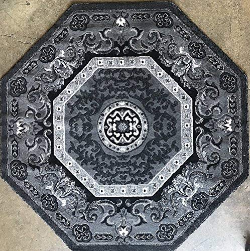 Carpet King Traditional Persian Oriental Octagon Area Rug Grey Black Silver Gray Design 101 (4 Feet X 4 Feet)