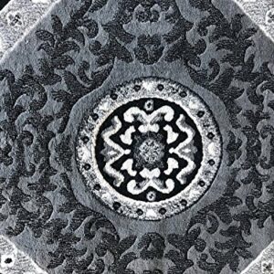 Carpet King Traditional Persian Oriental Octagon Area Rug Grey Black Silver Gray Design 101 (4 Feet X 4 Feet)