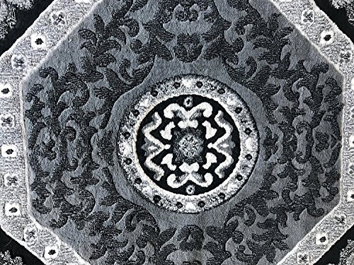 Carpet King Traditional Persian Oriental Octagon Area Rug Grey Black Silver Gray Design 101 (4 Feet X 4 Feet)