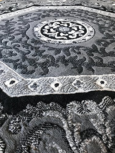 Carpet King Traditional Persian Oriental Octagon Area Rug Grey Black Silver Gray Design 101 (4 Feet X 4 Feet)