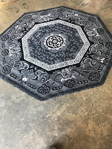 Carpet King Traditional Persian Oriental Octagon Area Rug Grey Black Silver Gray Design 101 (4 Feet X 4 Feet)