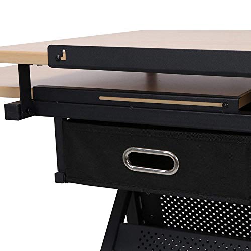 HomGarden Height Adjustable Drafting Desk Drawing Table Art Craft Work Station w/Stool, Storage Drawers for Drawing, Reading, Writing
