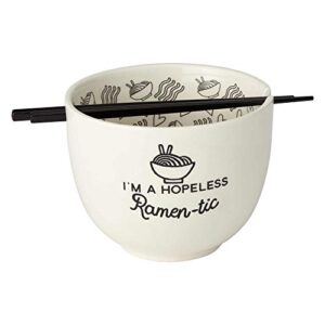 enesco 6002424 our name is mud hopeless ramen-tic soup bowl and chopsticks set, white, 5 inches