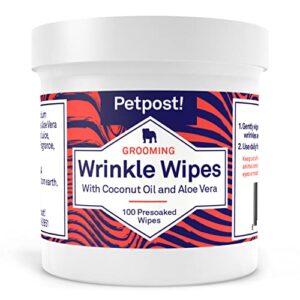 petpost | bulldog wrinkle wipes for dogs - natural coconut oil formula cleans and soothes pug wrinkles and folds - 100 ultra soft cotton pads