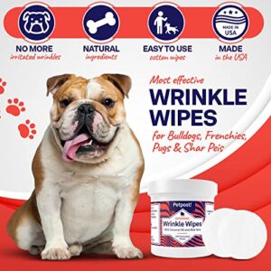 Petpost | Bulldog Wrinkle Wipes for Dogs - Natural Coconut Oil Formula Cleans and Soothes Pug Wrinkles and Folds - 100 Ultra Soft Cotton Pads