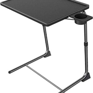 Adjustable TV Tray Table - TV Dinner Tray on Bed & Sofa, Comfortable Folding Table with 6 Height & 3 Tilt Angle Adjustments (Black)