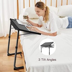 Adjustable TV Tray Table - TV Dinner Tray on Bed & Sofa, Comfortable Folding Table with 6 Height & 3 Tilt Angle Adjustments (Black)