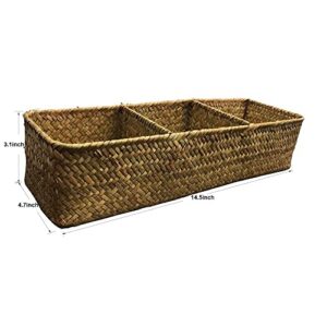 LA Rectangular Woven Seagrass Storage Basket and Home Organizer Bins,Natural Water Hyacinth Basket (Brown)