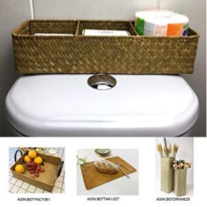 LA Rectangular Woven Seagrass Storage Basket and Home Organizer Bins,Natural Water Hyacinth Basket (Brown)