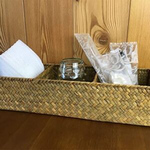 LA Rectangular Woven Seagrass Storage Basket and Home Organizer Bins,Natural Water Hyacinth Basket (Brown)