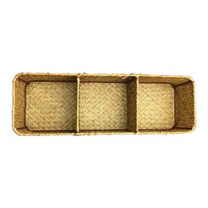 LA Rectangular Woven Seagrass Storage Basket and Home Organizer Bins,Natural Water Hyacinth Basket (Brown)