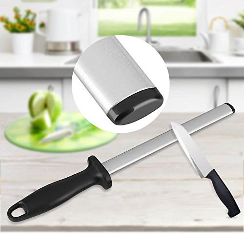 Diamonds Sharpening Steel, 8 Inch Professional Extra Fine Oval Knife Sharpener Steel Rod Kitchen Diamonds Coated Honing Steel for Chefs Honing Butcher Knives